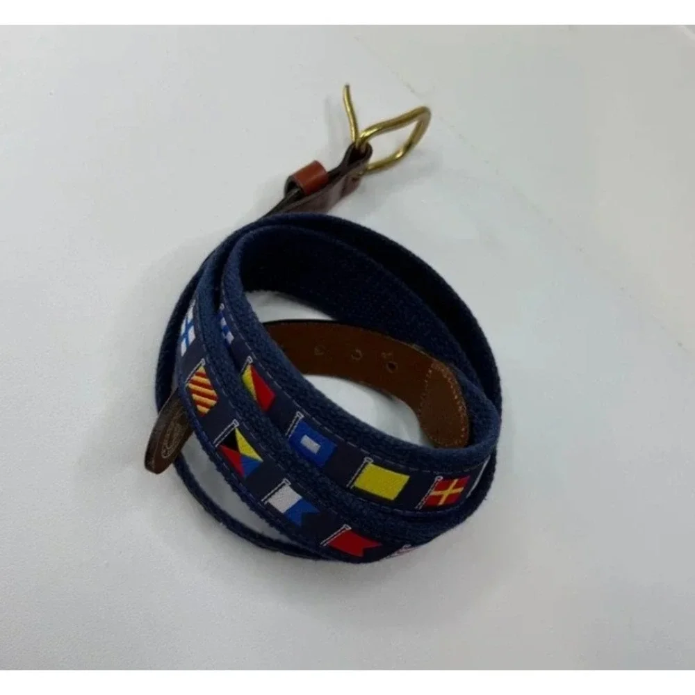 Leather Man Ltd Mens Nautical Flag Canvas Leather Belt Size 44 Hand Made USA